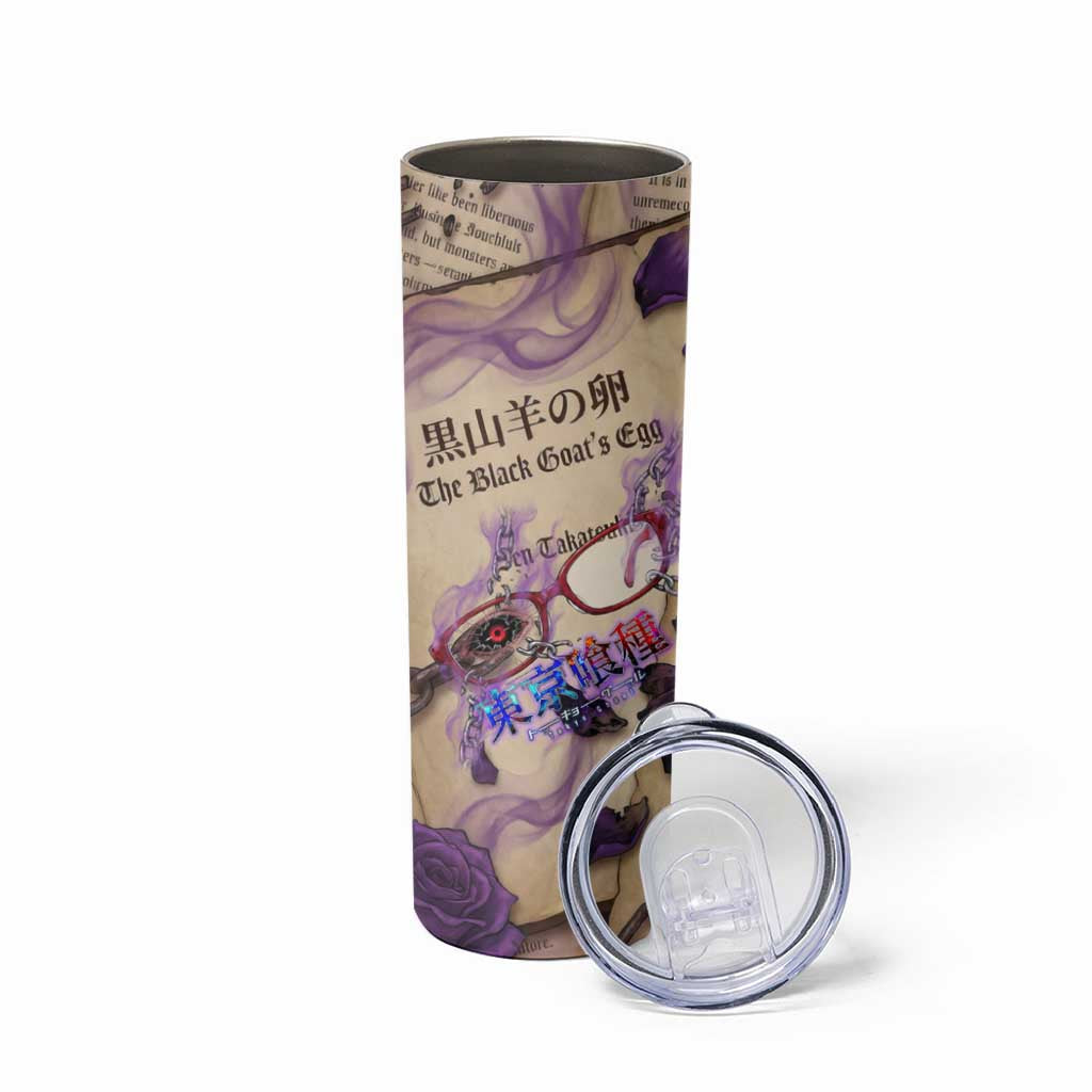 Rize Kamishiro Tokyo Ghoul Skinny Tumbler Gothic Collage Style with Newspaper and Purple Rose Motif