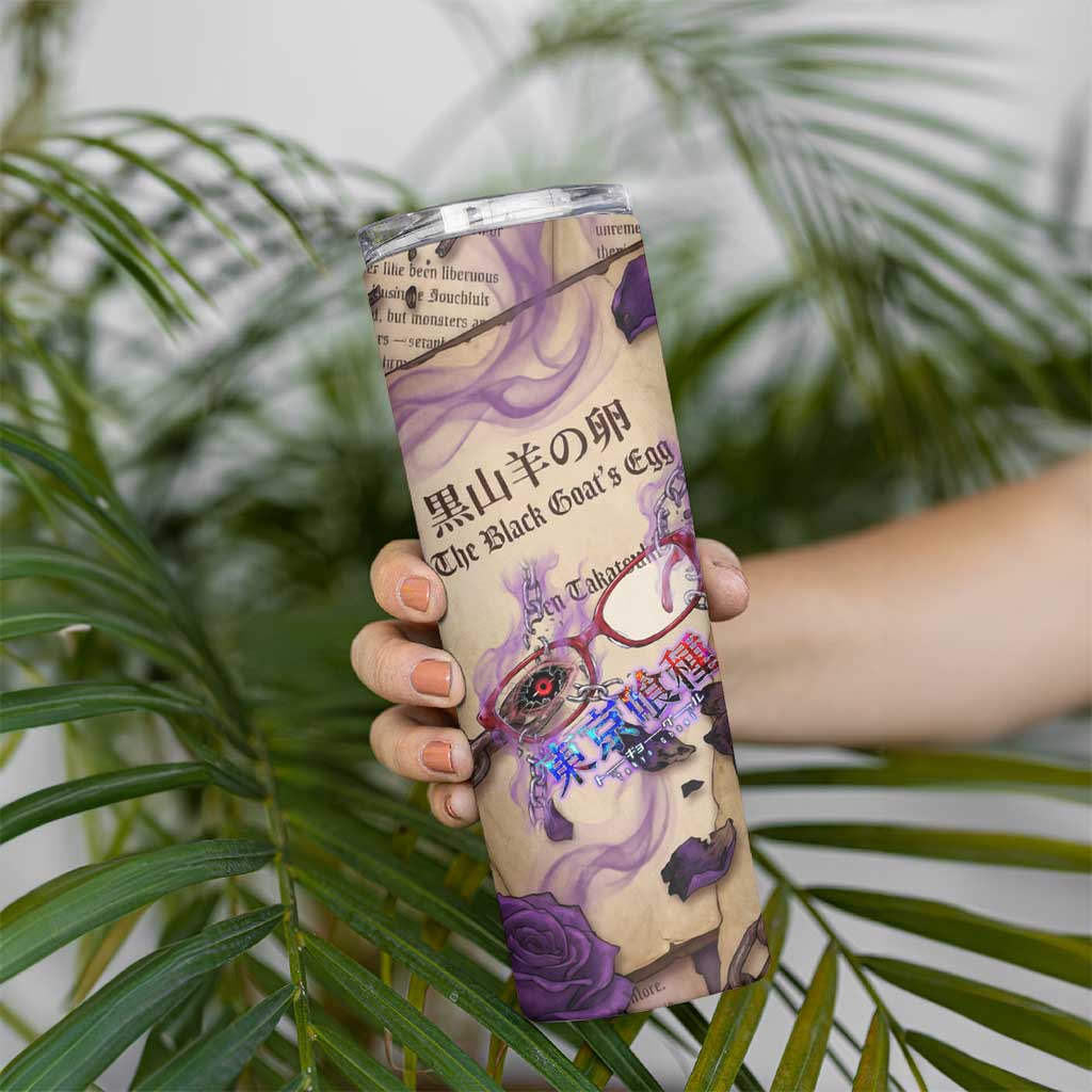Rize Kamishiro Tokyo Ghoul Skinny Tumbler Gothic Collage Style with Newspaper and Purple Rose Motif