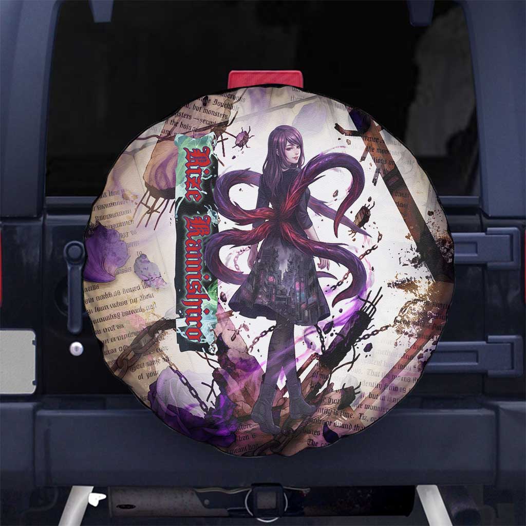 Rize Kamishiro Tokyo Ghoul Spare Tire Cover Gothic Collage Style with Newspaper and Purple Rose Motif