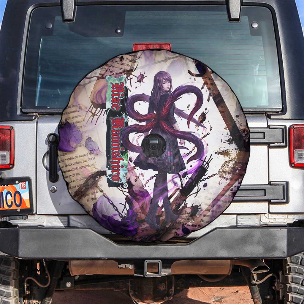 Rize Kamishiro Tokyo Ghoul Spare Tire Cover Gothic Collage Style with Newspaper and Purple Rose Motif