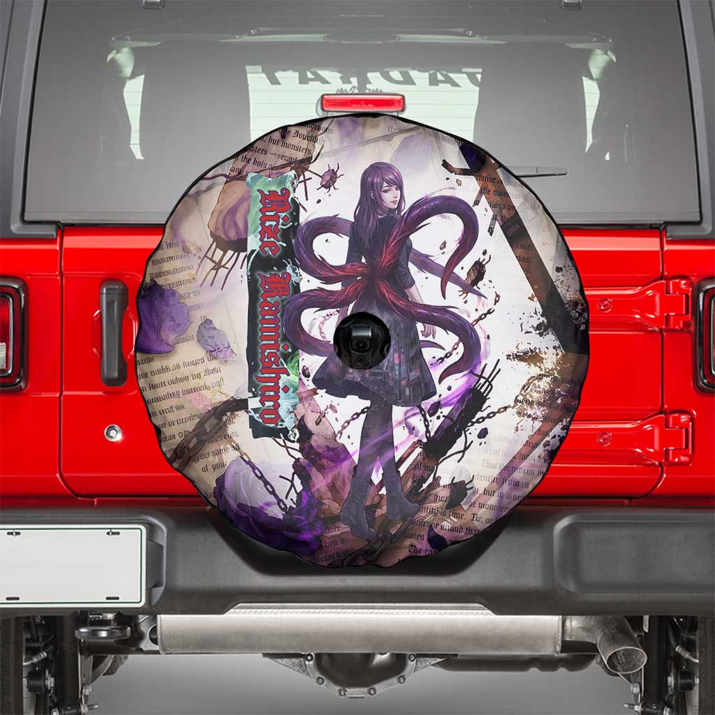 Rize Kamishiro Tokyo Ghoul Spare Tire Cover Gothic Collage Style with Newspaper and Purple Rose Motif