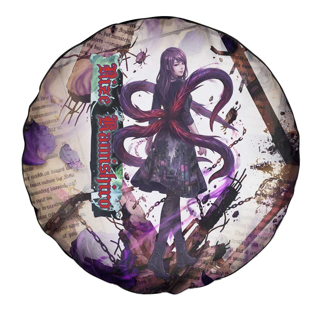 Rize Kamishiro Tokyo Ghoul Spare Tire Cover Gothic Collage Style with Newspaper and Purple Rose Motif