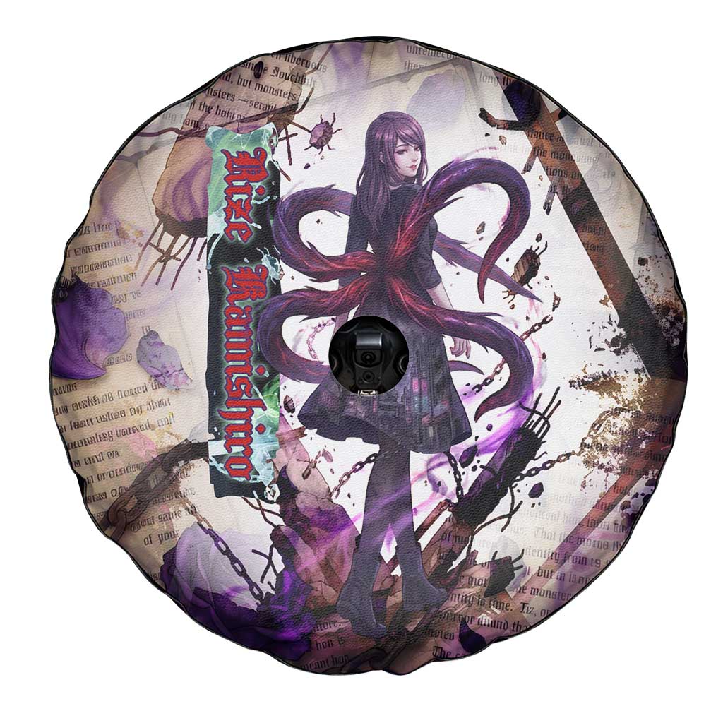Rize Kamishiro Tokyo Ghoul Spare Tire Cover Gothic Collage Style with Newspaper and Purple Rose Motif