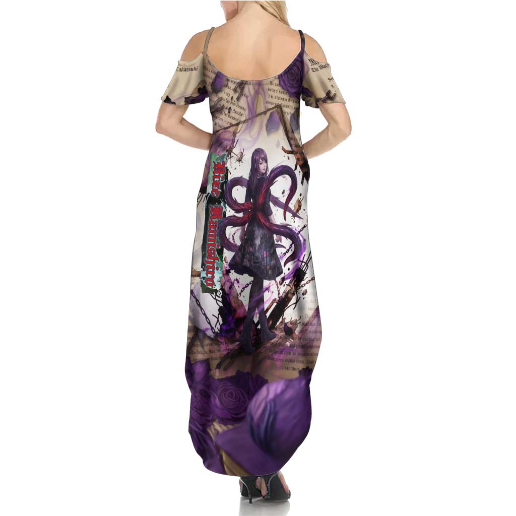 Rize Kamishiro Tokyo Ghoul Summer Maxi Dress Gothic Collage Style with Newspaper and Purple Rose Motif