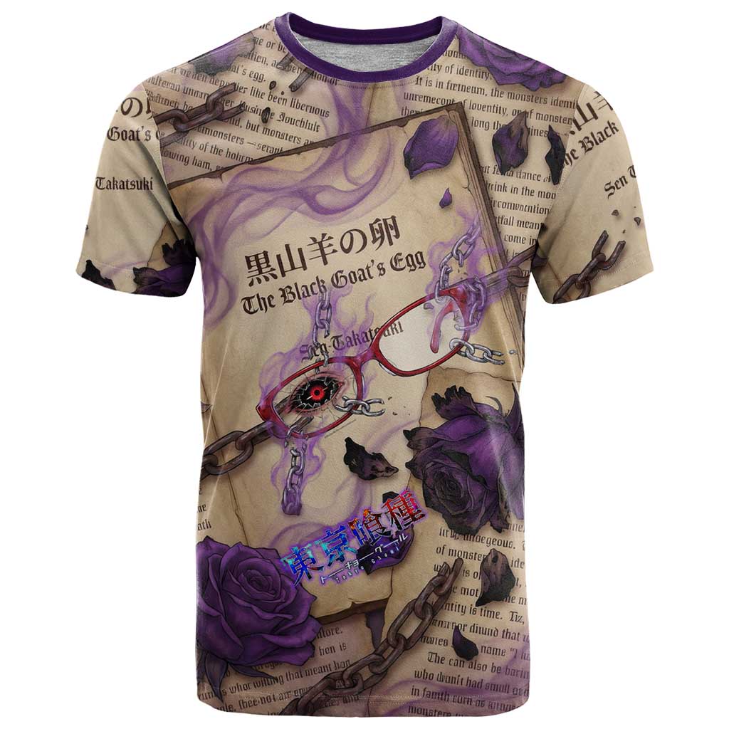 Rize Kamishiro Tokyo Ghoul T Shirt Gothic Collage Style with Newspaper and Purple Rose Motif