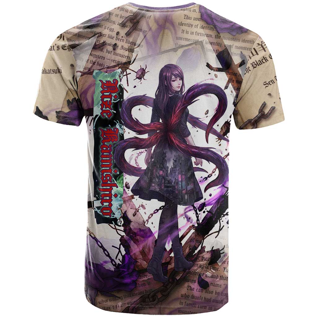 Rize Kamishiro Tokyo Ghoul T Shirt Gothic Collage Style with Newspaper and Purple Rose Motif