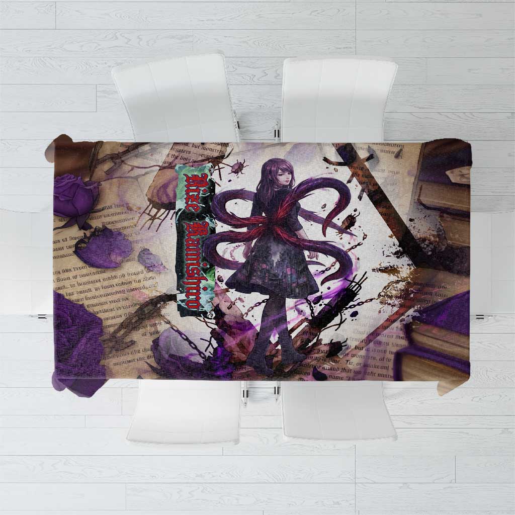Rize Kamishiro Tokyo Ghoul Tablecloth Gothic Collage Style with Newspaper and Purple Rose Motif