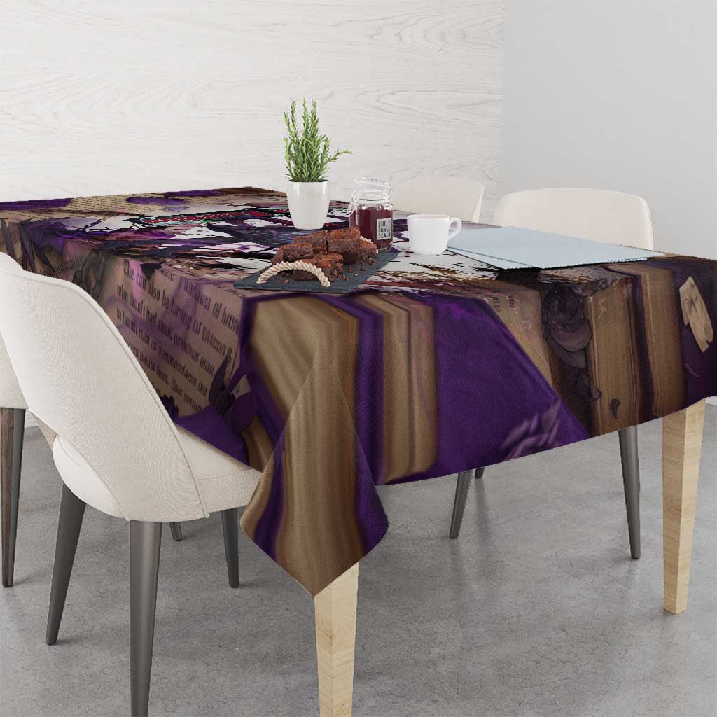 Rize Kamishiro Tokyo Ghoul Tablecloth Gothic Collage Style with Newspaper and Purple Rose Motif