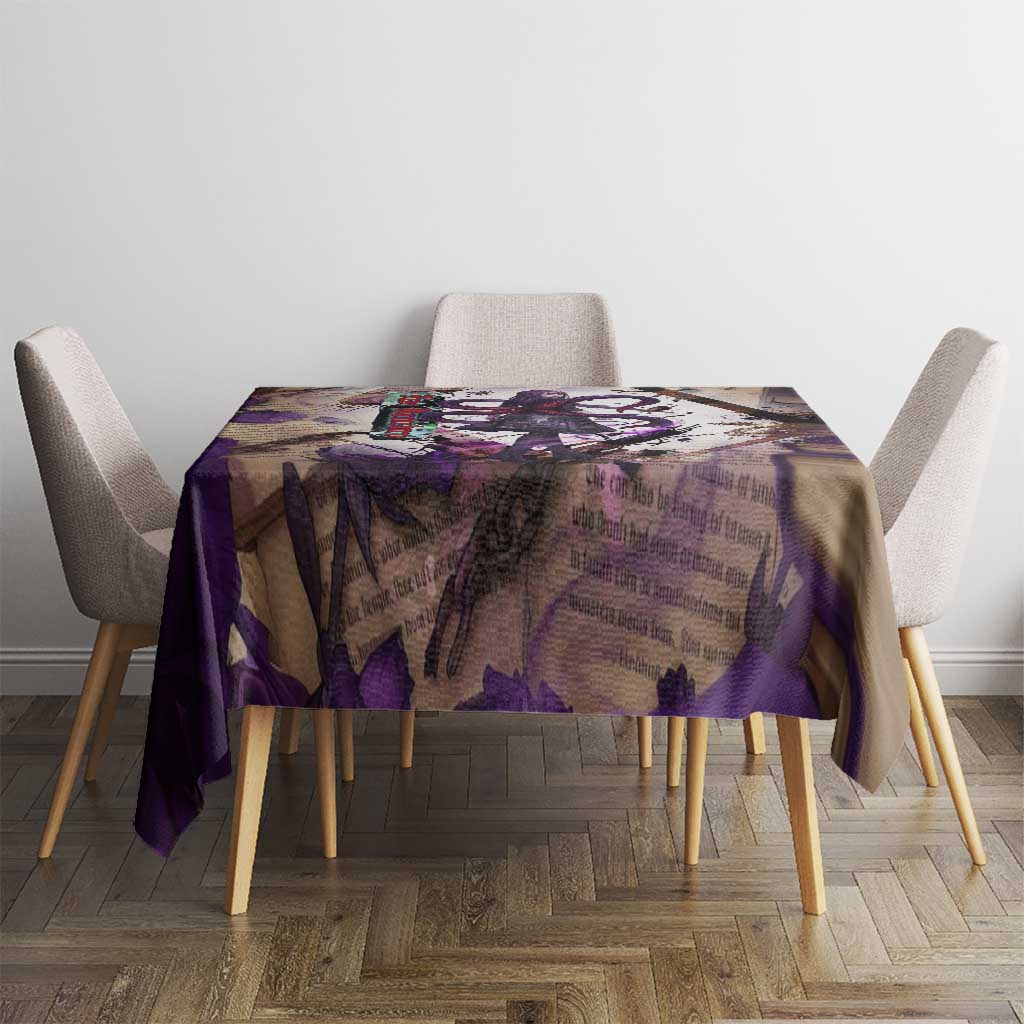 Rize Kamishiro Tokyo Ghoul Tablecloth Gothic Collage Style with Newspaper and Purple Rose Motif