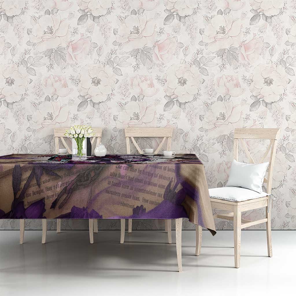 Rize Kamishiro Tokyo Ghoul Tablecloth Gothic Collage Style with Newspaper and Purple Rose Motif