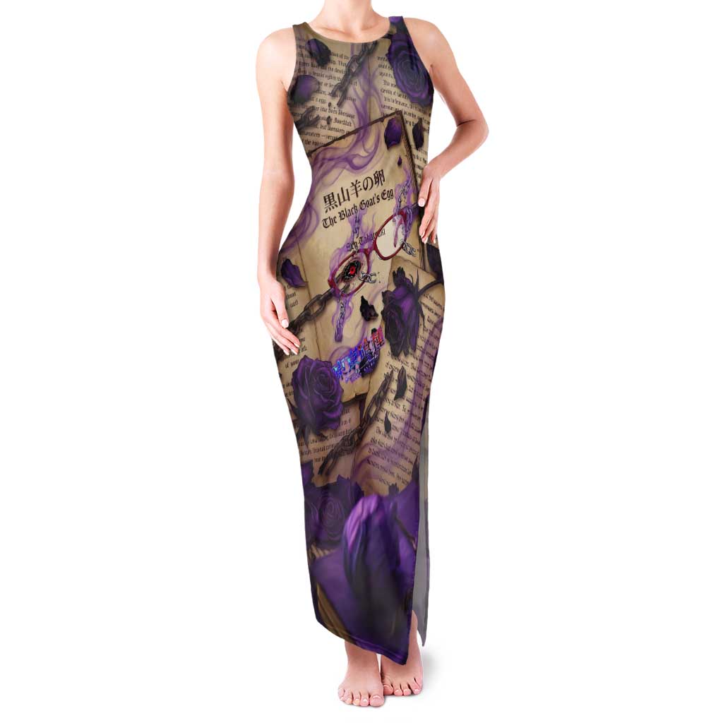 Rize Kamishiro Tokyo Ghoul Tank Maxi Dress Gothic Collage Style with Newspaper and Purple Rose Motif