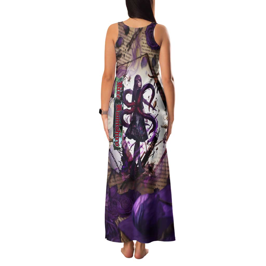 Rize Kamishiro Tokyo Ghoul Tank Maxi Dress Gothic Collage Style with Newspaper and Purple Rose Motif