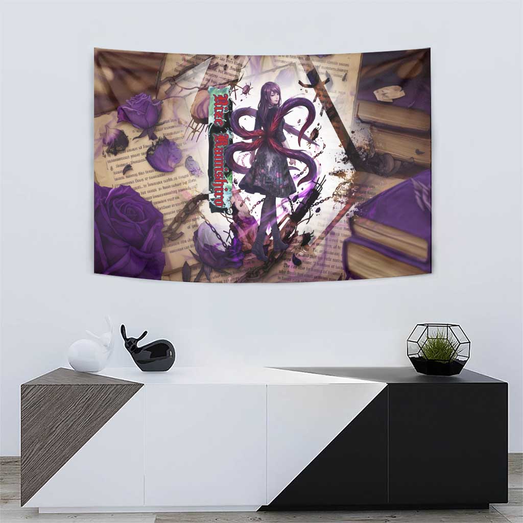 Rize Kamishiro Tokyo Ghoul Tapestry Gothic Collage Style with Newspaper and Purple Rose Motif