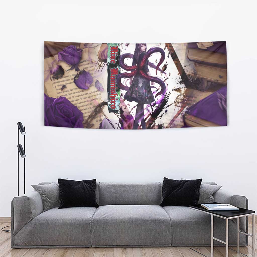Rize Kamishiro Tokyo Ghoul Tapestry Gothic Collage Style with Newspaper and Purple Rose Motif