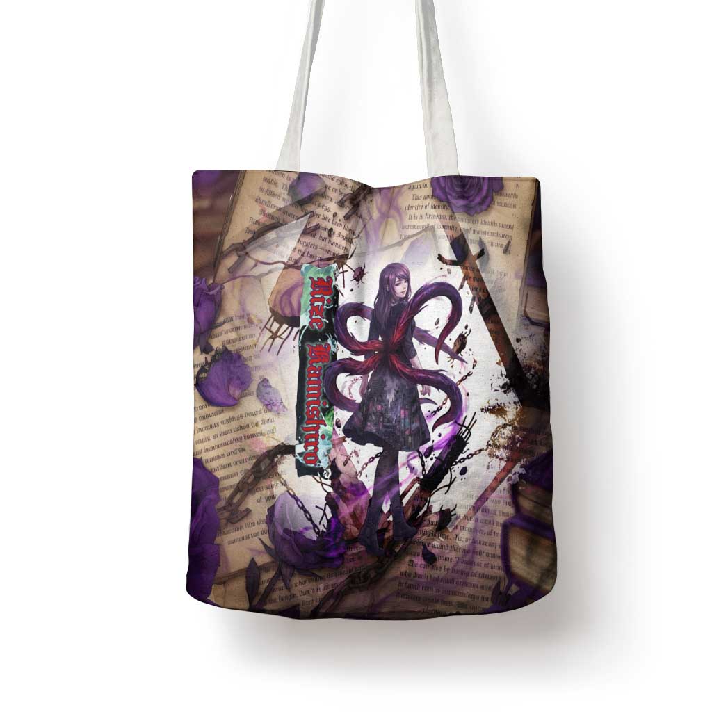 Rize Kamishiro Tokyo Ghoul Tote Bag Gothic Collage Style with Newspaper and Purple Rose Motif