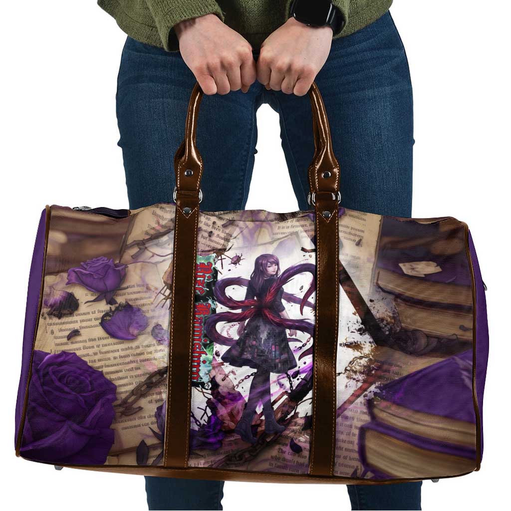 Rize Kamishiro Tokyo Ghoul Travel Bag Gothic Collage Style with Newspaper and Purple Rose Motif