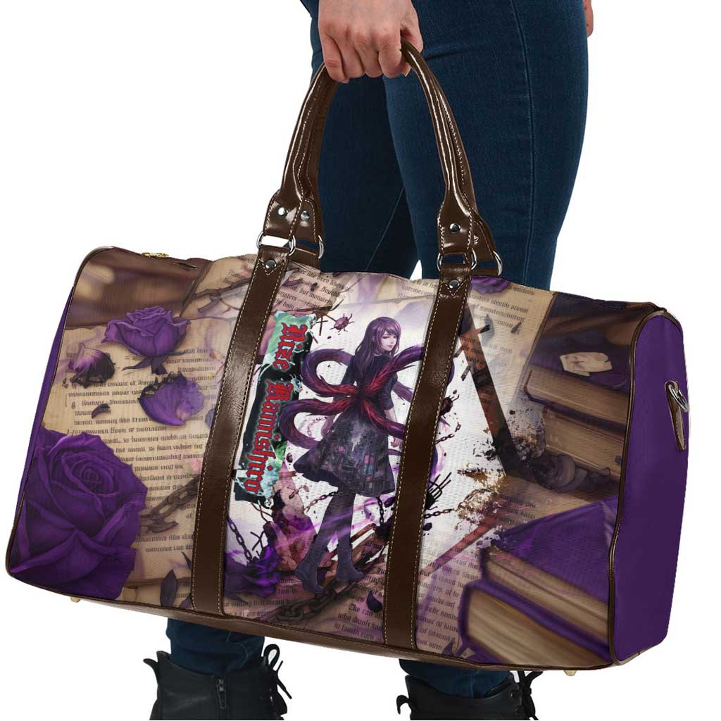 Rize Kamishiro Tokyo Ghoul Travel Bag Gothic Collage Style with Newspaper and Purple Rose Motif