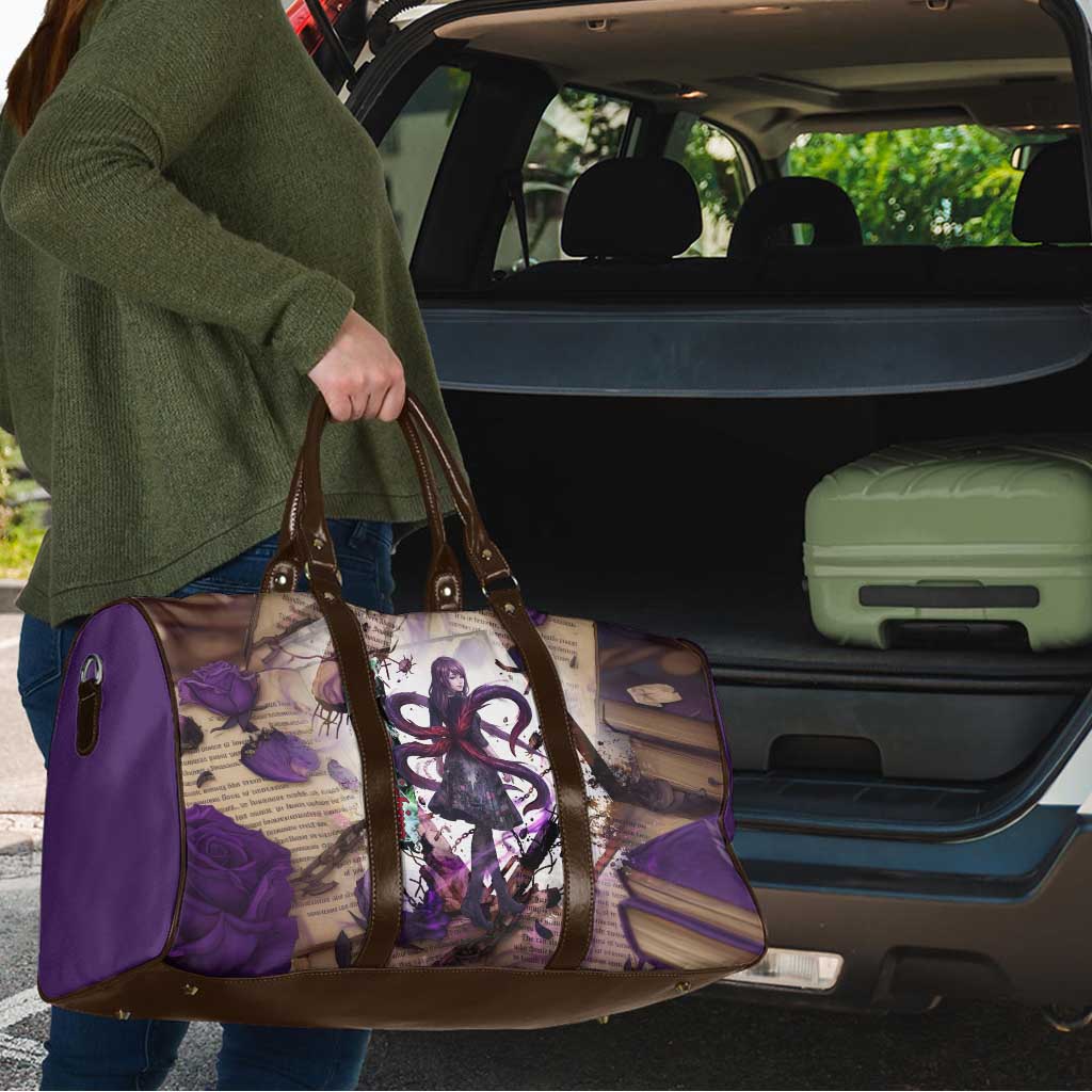 Rize Kamishiro Tokyo Ghoul Travel Bag Gothic Collage Style with Newspaper and Purple Rose Motif