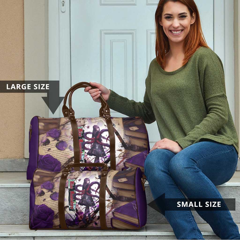 Rize Kamishiro Tokyo Ghoul Travel Bag Gothic Collage Style with Newspaper and Purple Rose Motif