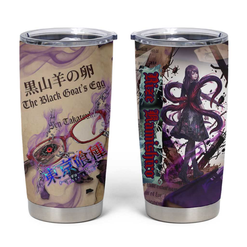 Rize Kamishiro Tokyo Ghoul Tumbler Cup Gothic Collage Style with Newspaper and Purple Rose Motif
