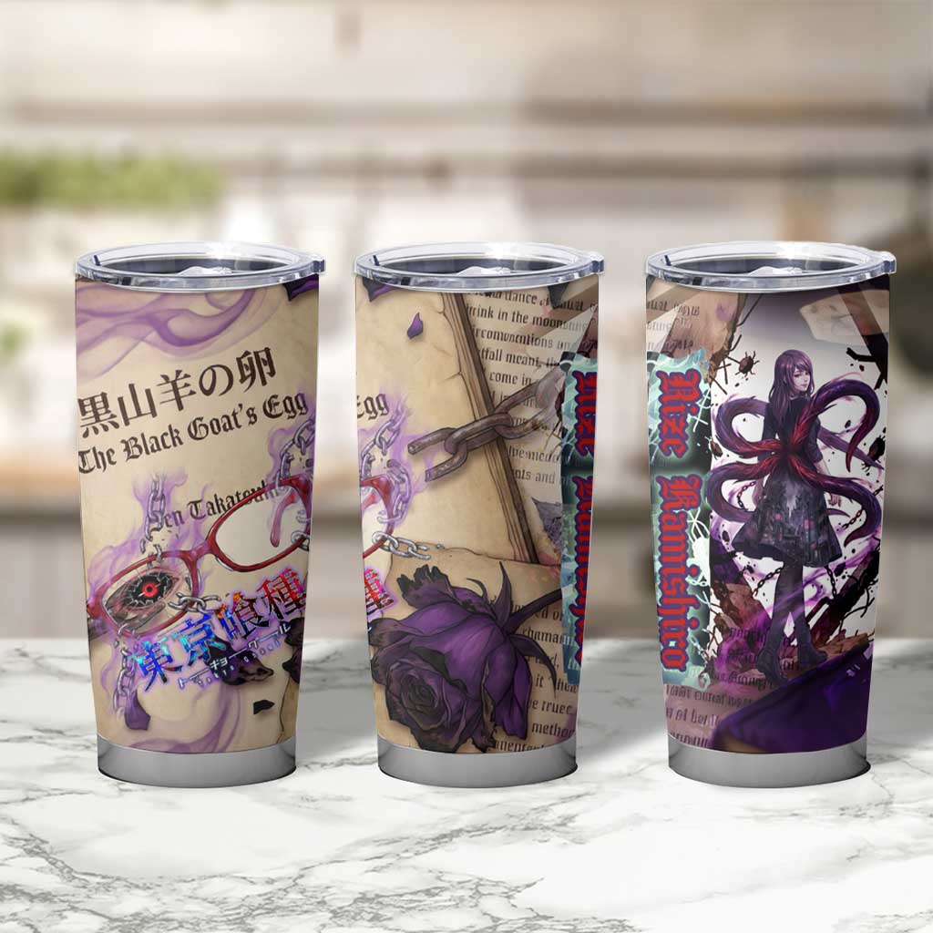 Rize Kamishiro Tokyo Ghoul Tumbler Cup Gothic Collage Style with Newspaper and Purple Rose Motif