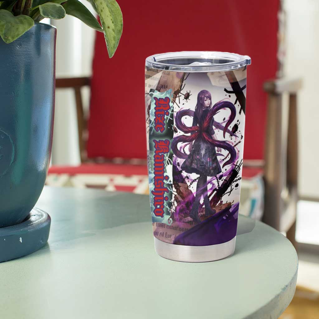 Rize Kamishiro Tokyo Ghoul Tumbler Cup Gothic Collage Style with Newspaper and Purple Rose Motif