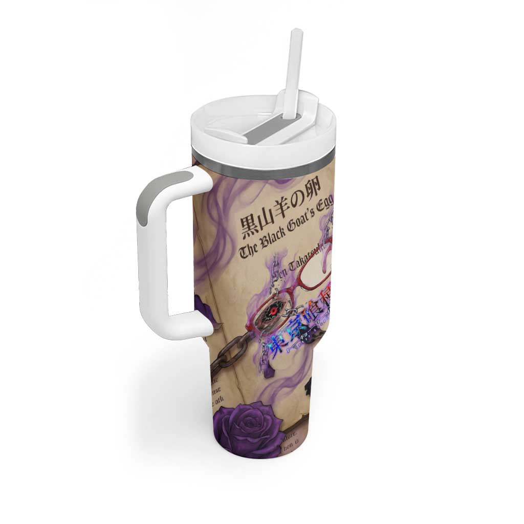 Rize Kamishiro Tokyo Ghoul Tumbler With Handle Gothic Collage Style with Newspaper and Purple Rose Motif