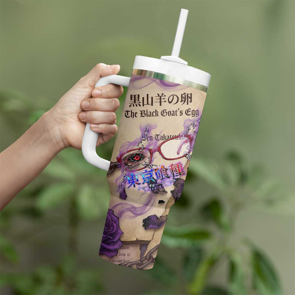 Rize Kamishiro Tokyo Ghoul Tumbler With Handle Gothic Collage Style with Newspaper and Purple Rose Motif