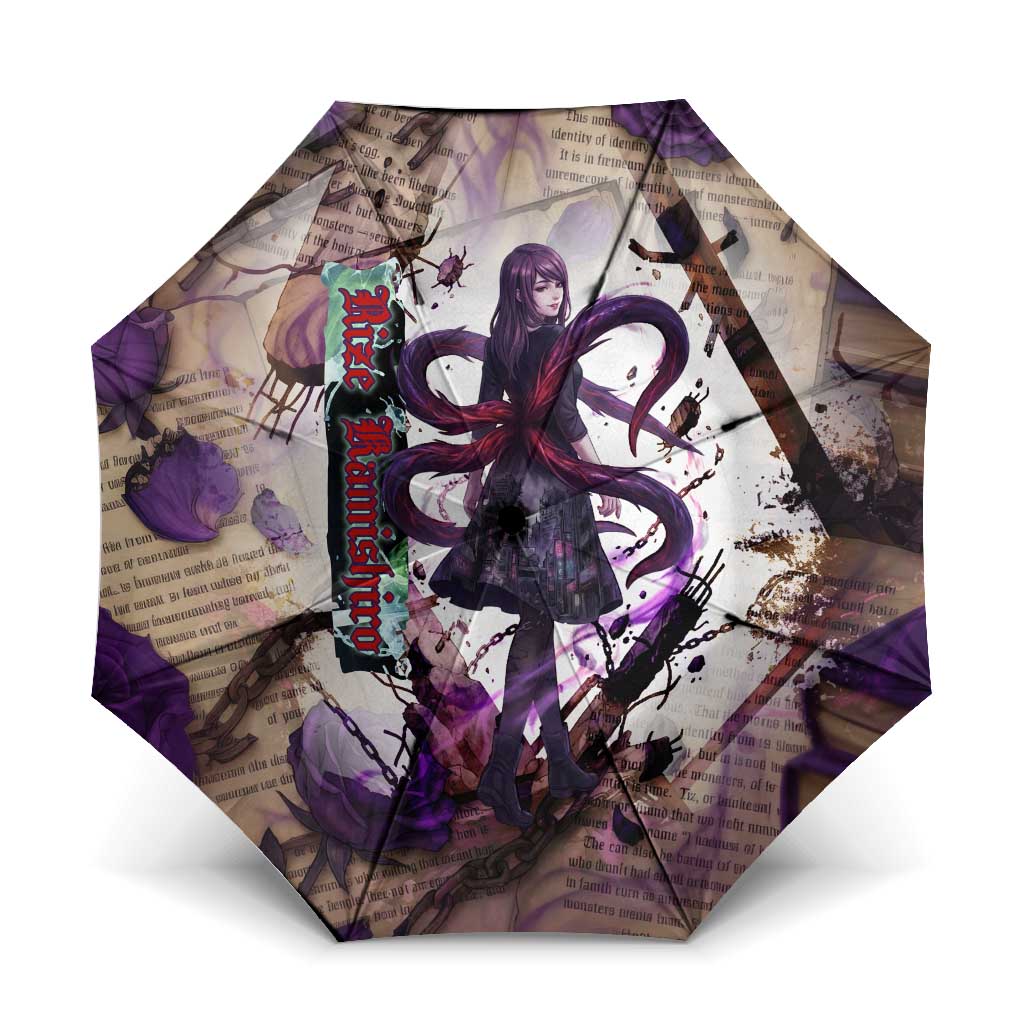 Rize Kamishiro Tokyo Ghoul Umbrella Gothic Collage Style with Newspaper and Purple Rose Motif