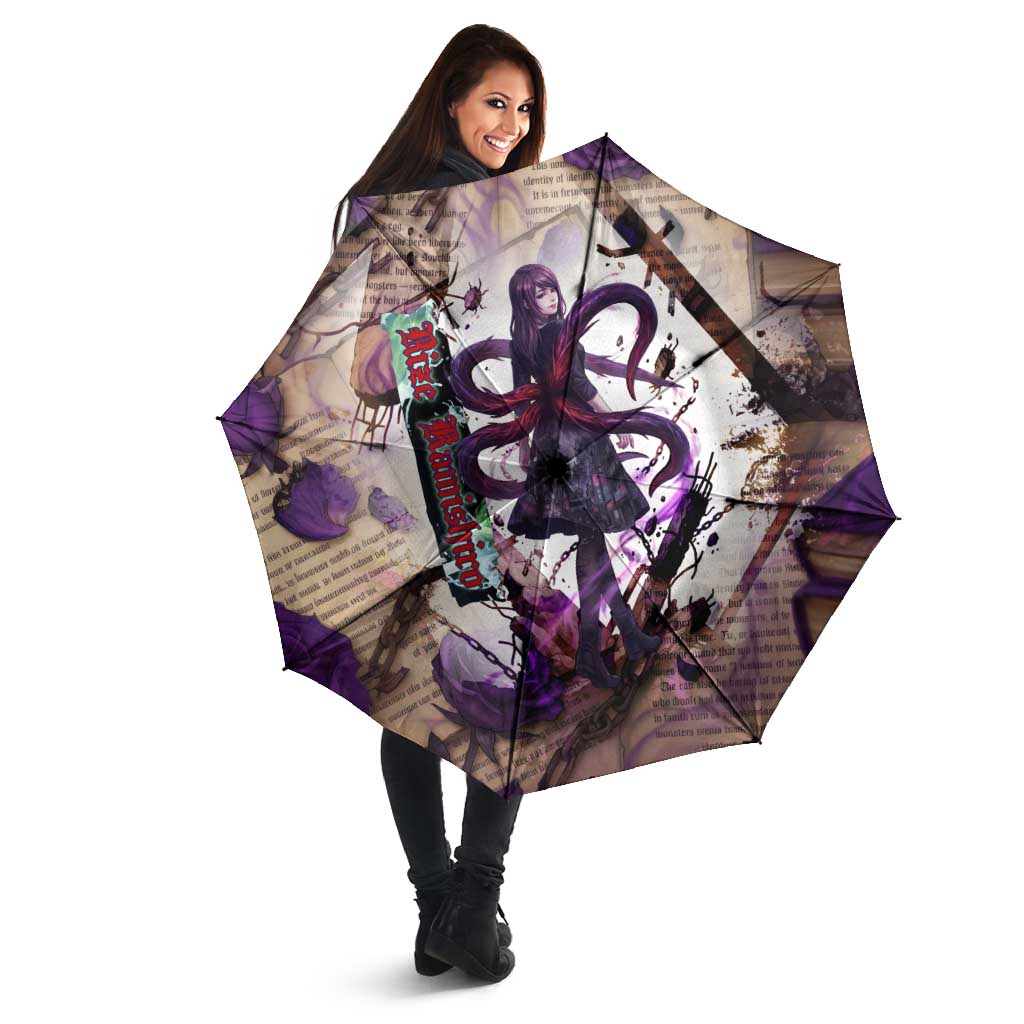 Rize Kamishiro Tokyo Ghoul Umbrella Gothic Collage Style with Newspaper and Purple Rose Motif