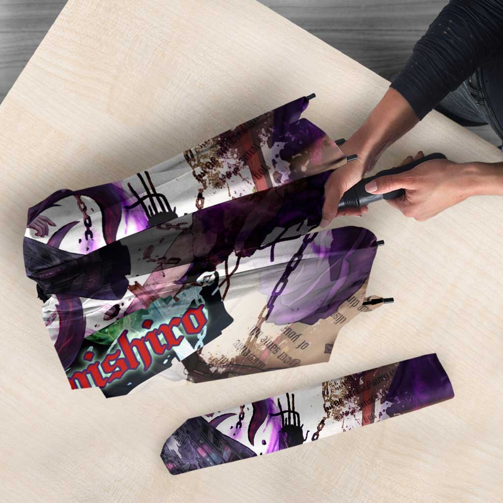 Rize Kamishiro Tokyo Ghoul Umbrella Gothic Collage Style with Newspaper and Purple Rose Motif