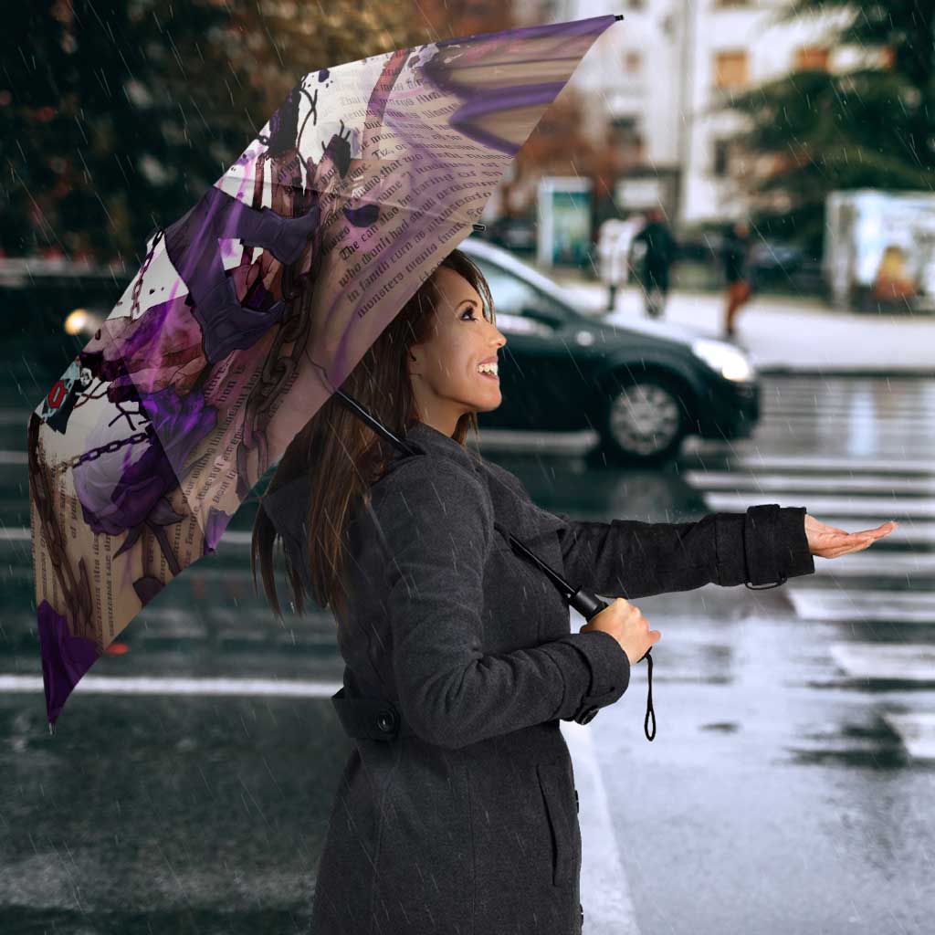 Rize Kamishiro Tokyo Ghoul Umbrella Gothic Collage Style with Newspaper and Purple Rose Motif