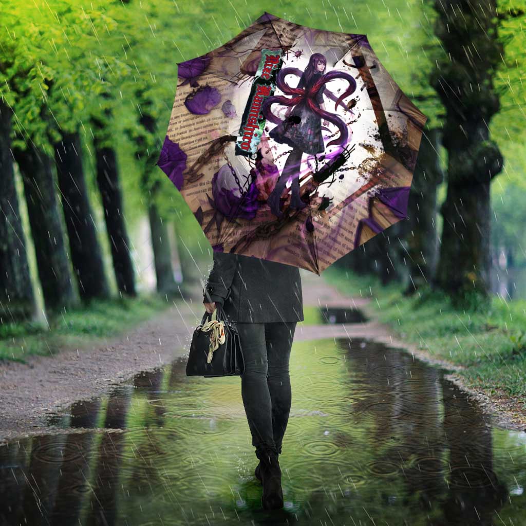 Rize Kamishiro Tokyo Ghoul Umbrella Gothic Collage Style with Newspaper and Purple Rose Motif