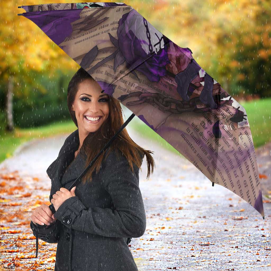 Rize Kamishiro Tokyo Ghoul Umbrella Gothic Collage Style with Newspaper and Purple Rose Motif