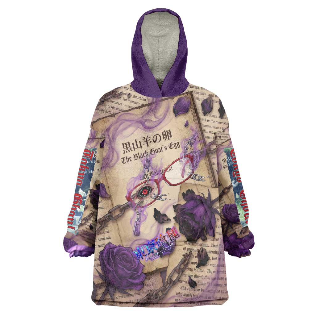 Rize Kamishiro Tokyo Ghoul Wearable Blanket Hoodie Gothic Collage Style with Newspaper and Purple Rose Motif