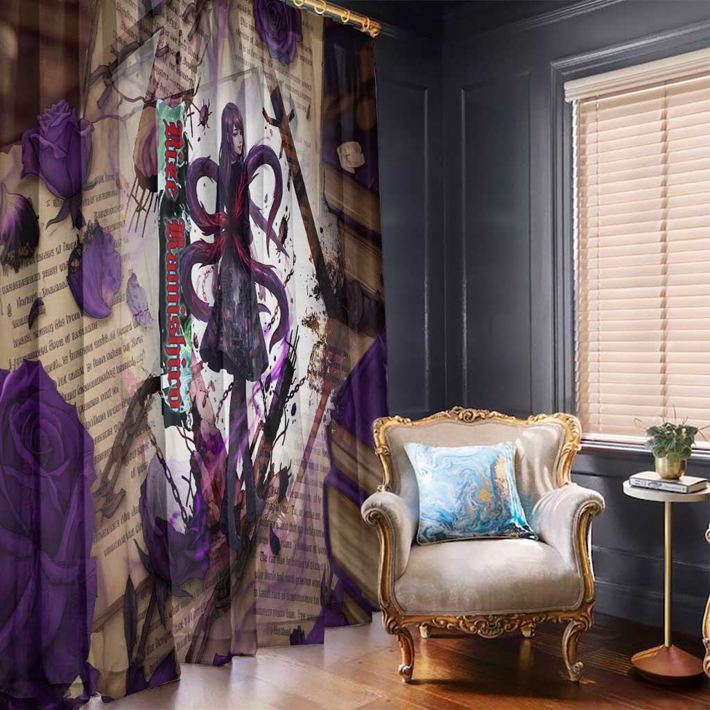 Rize Kamishiro Tokyo Ghoul Window Curtain Gothic Collage Style with Newspaper and Purple Rose Motif
