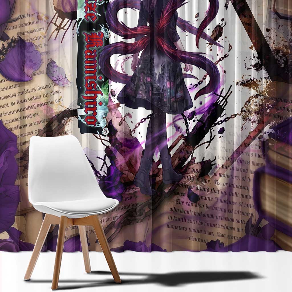 Rize Kamishiro Tokyo Ghoul Window Curtain Gothic Collage Style with Newspaper and Purple Rose Motif