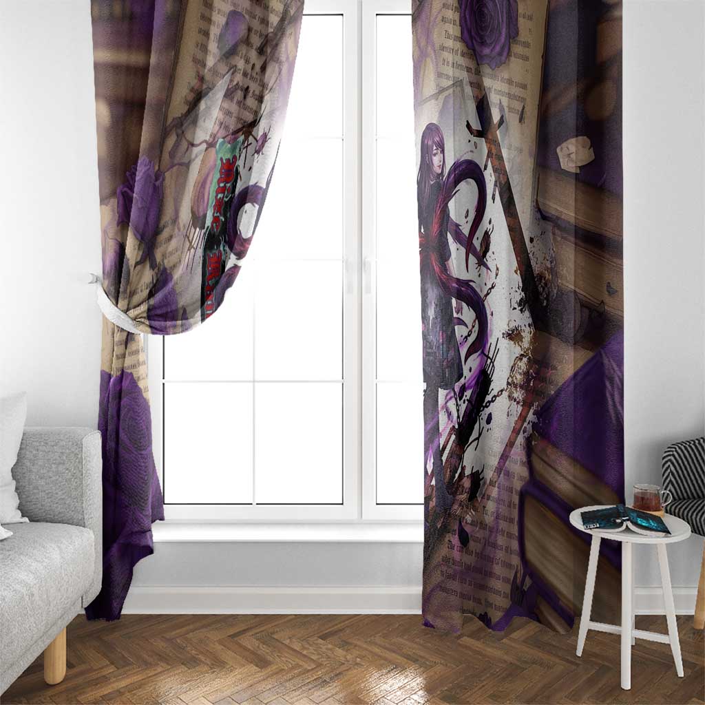 Rize Kamishiro Tokyo Ghoul Window Curtain Gothic Collage Style with Newspaper and Purple Rose Motif