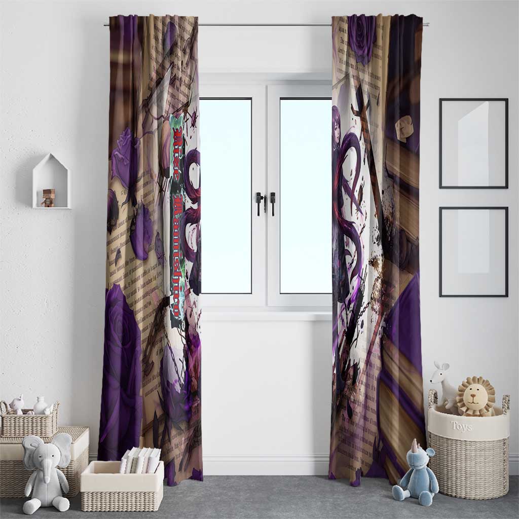 Rize Kamishiro Tokyo Ghoul Window Curtain Gothic Collage Style with Newspaper and Purple Rose Motif