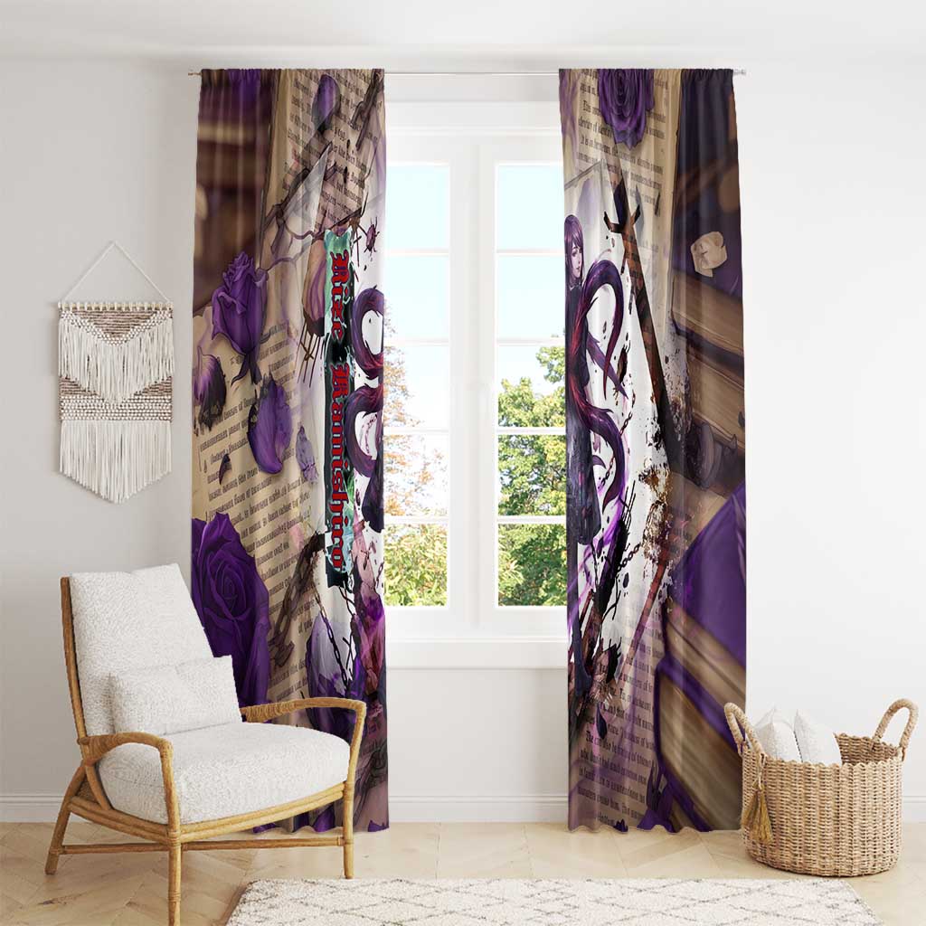 Rize Kamishiro Tokyo Ghoul Window Curtain Gothic Collage Style with Newspaper and Purple Rose Motif