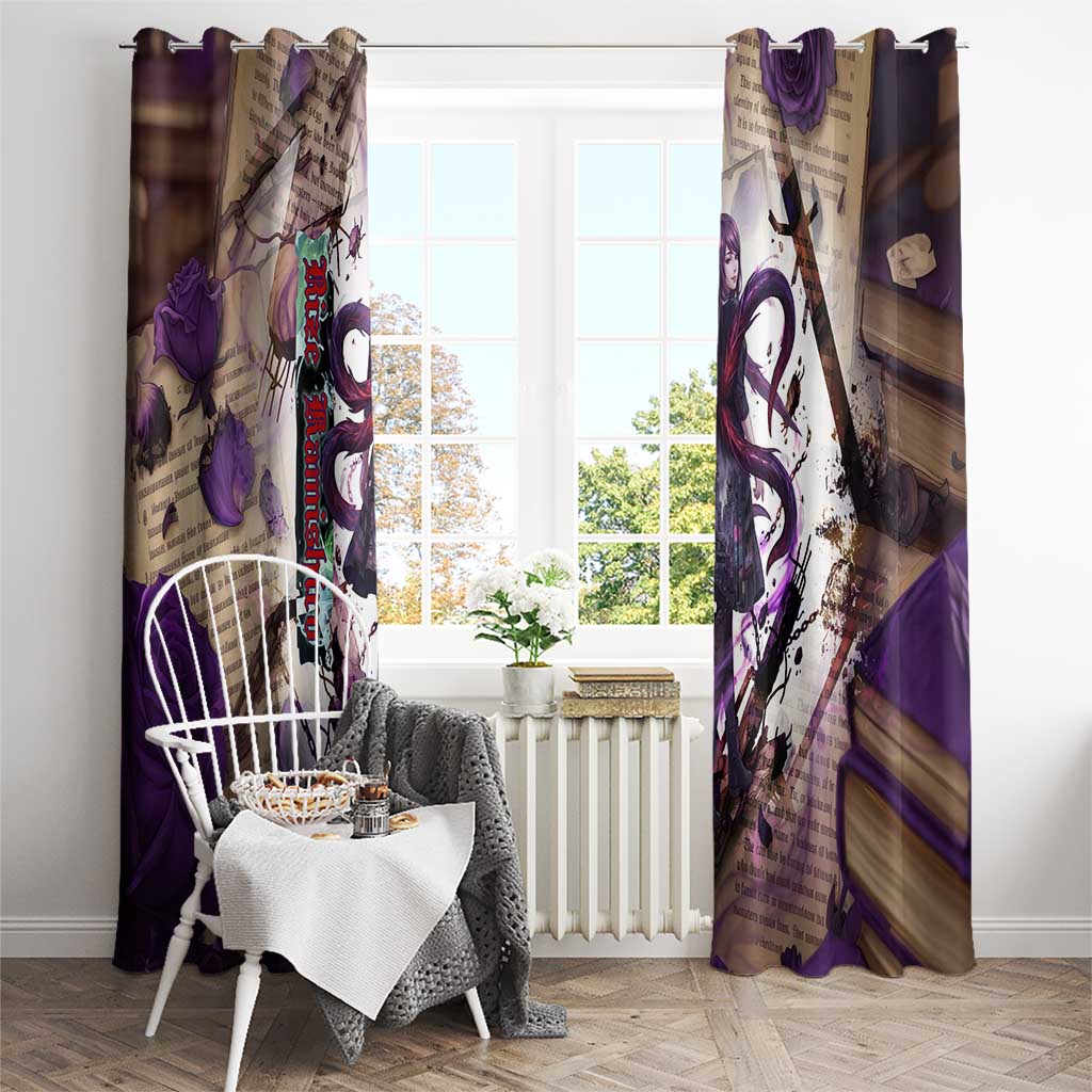 Rize Kamishiro Tokyo Ghoul Window Curtain Gothic Collage Style with Newspaper and Purple Rose Motif