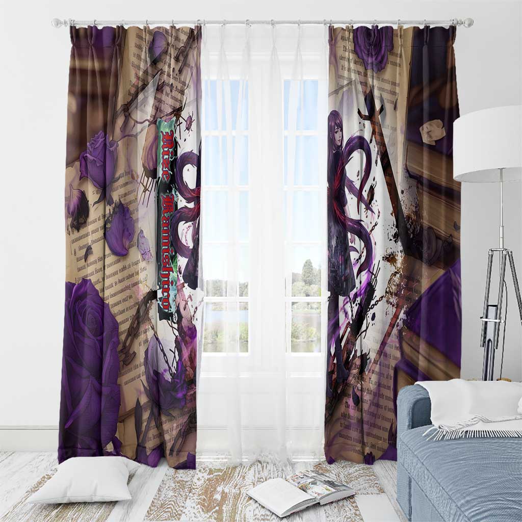 Rize Kamishiro Tokyo Ghoul Window Curtain Gothic Collage Style with Newspaper and Purple Rose Motif
