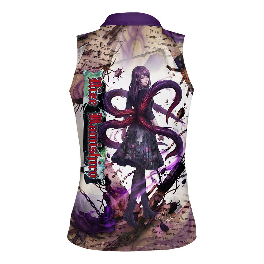 Rize Kamishiro Tokyo Ghoul Women Sleeveless Polo Shirt Gothic Collage Style with Newspaper and Purple Rose Motif