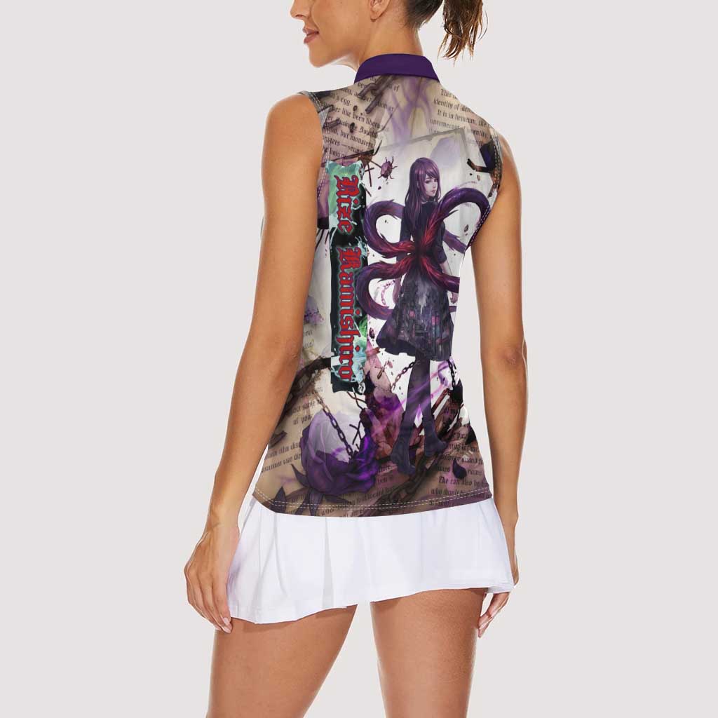 Rize Kamishiro Tokyo Ghoul Women Sleeveless Polo Shirt Gothic Collage Style with Newspaper and Purple Rose Motif