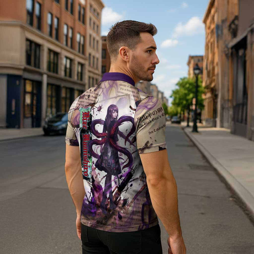 Rize Kamishiro Tokyo Ghoul Zipper Polo Shirt Gothic Collage Style with Newspaper and Purple Rose Motif