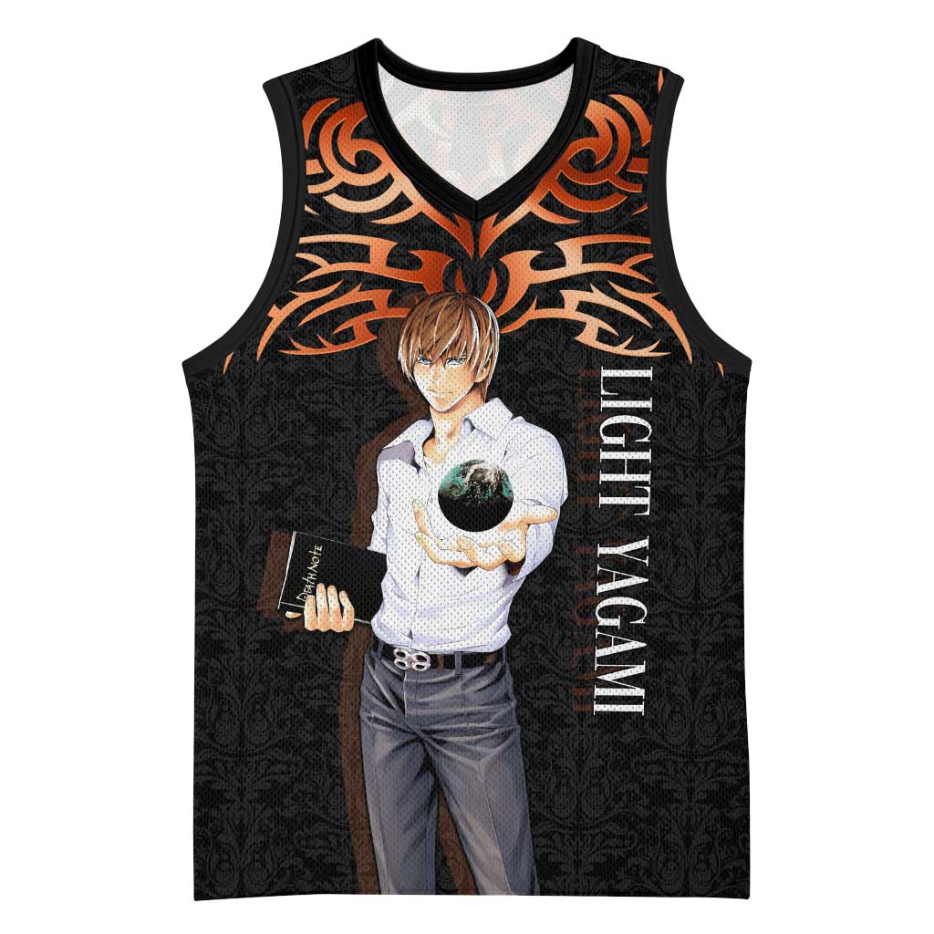 Light Yagami Death Note Basketball Jersey Tribal Anime Fusion Style
