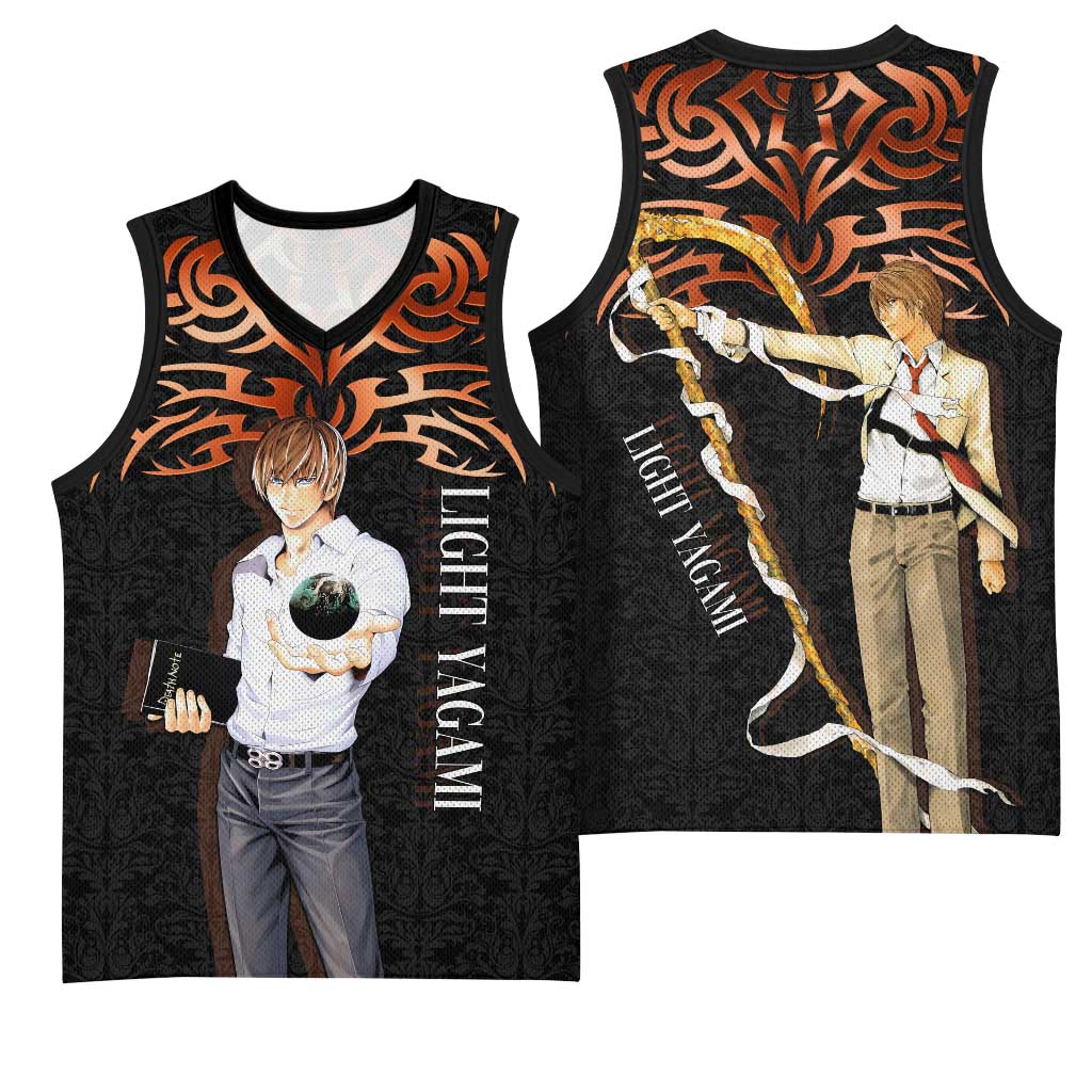 Light Yagami Death Note Basketball Jersey Tribal Anime Fusion Style