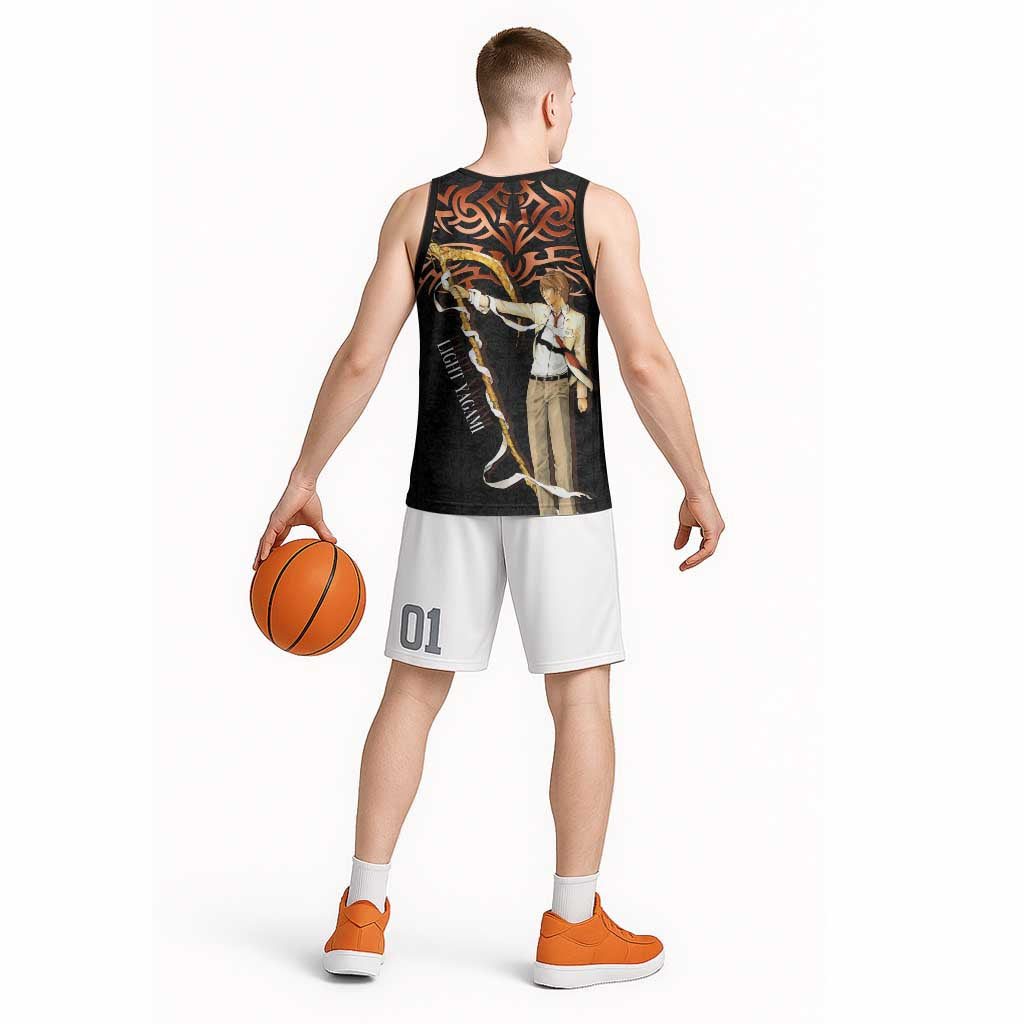 Light Yagami Death Note Basketball Jersey Tribal Anime Fusion Style