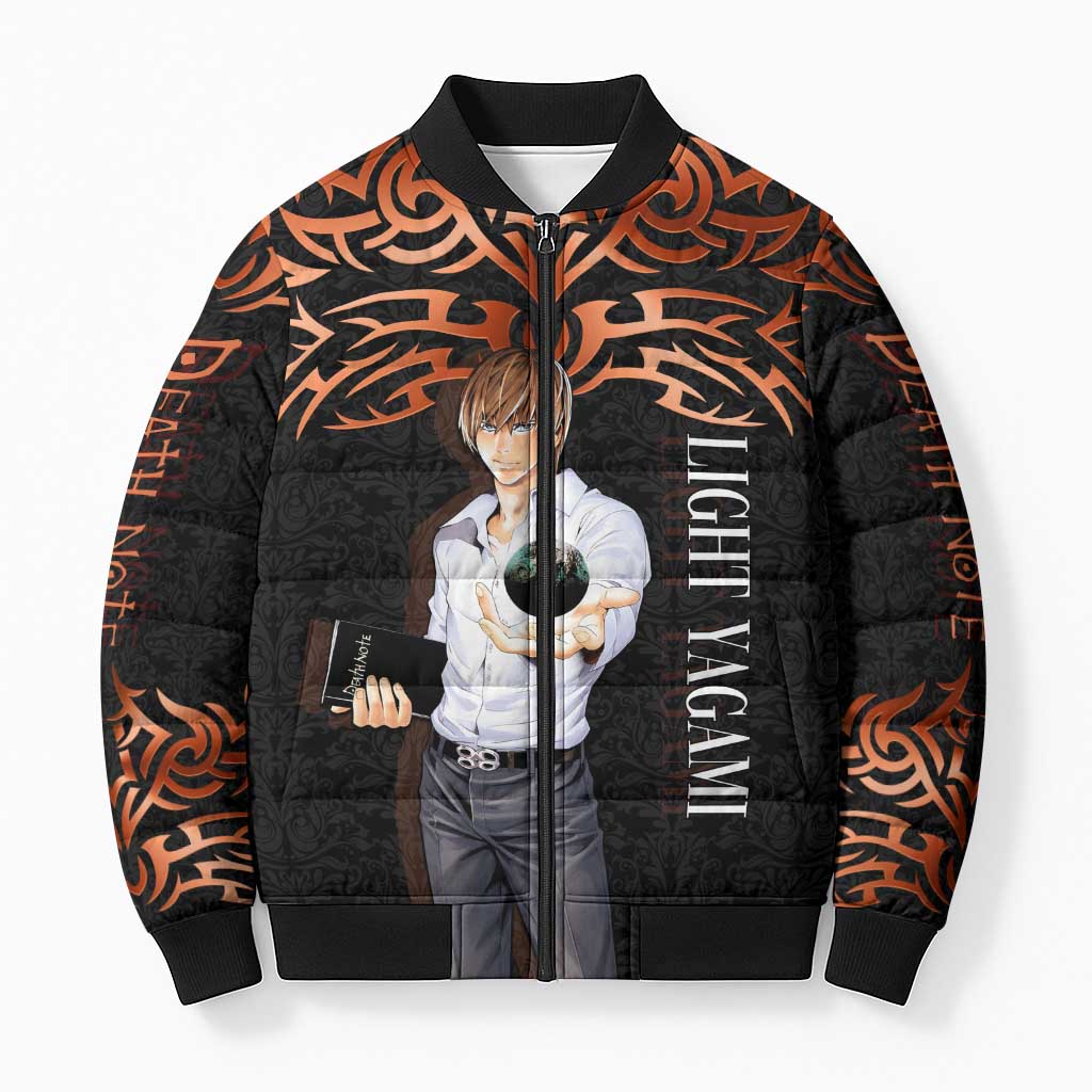 Light Yagami Death Note Bomber Puffer Jacket Tribal Anime Fusion Style