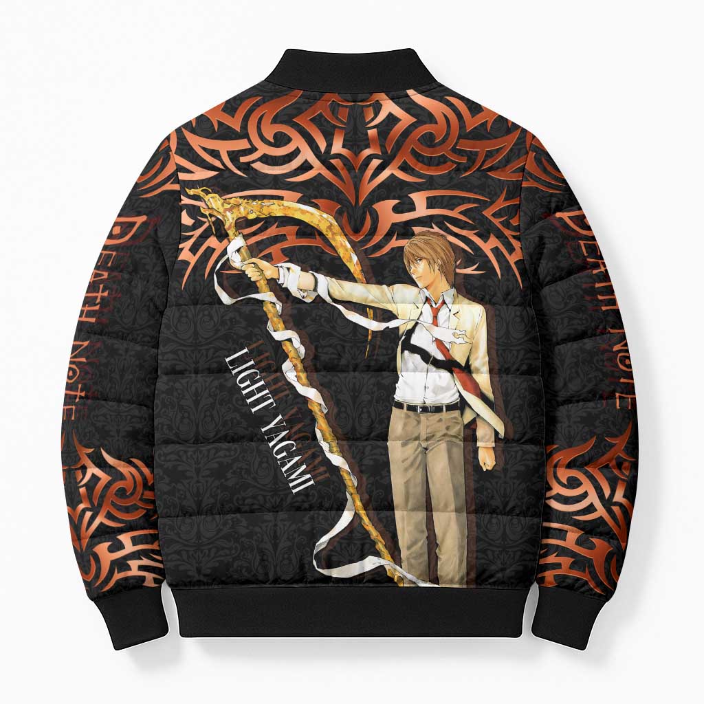 Light Yagami Death Note Bomber Puffer Jacket Tribal Anime Fusion Style